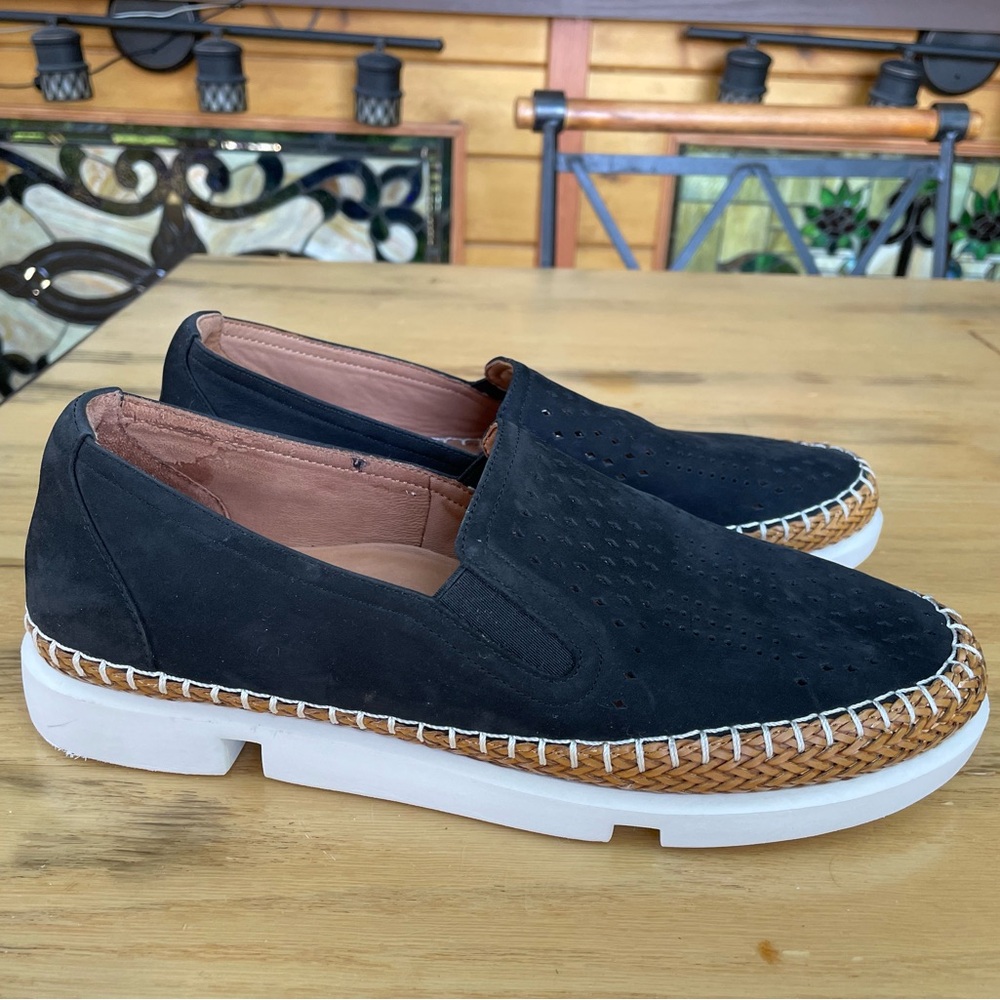 L’Amour Des Pieds Black Suede perforated Loafers sz 9.5